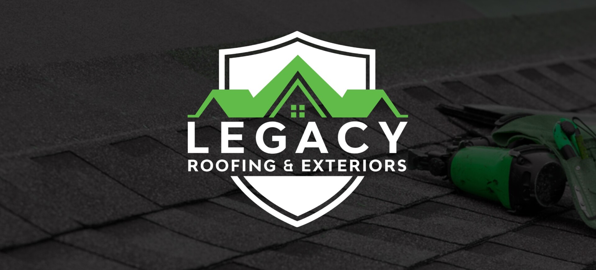 Legacy Roofing Georgia logo featuring a house roof design in green and white on a dark background.